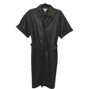 JOE Fresh (L) Black Vegan Faux Leather Dress Short Sleeve Shirtdress